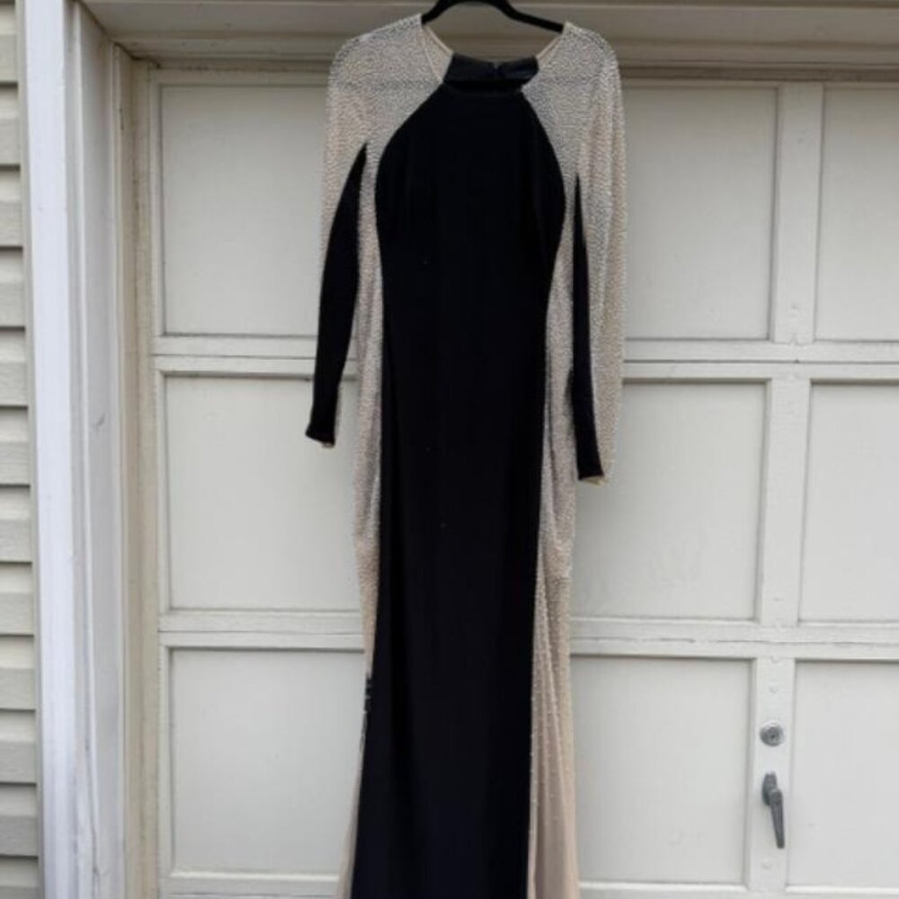 XSCAPE Trendy Beaded Illusion Gown, Size 14